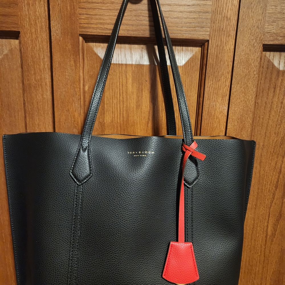 Tory Burch Black Perry Tote Bag with Red Accent